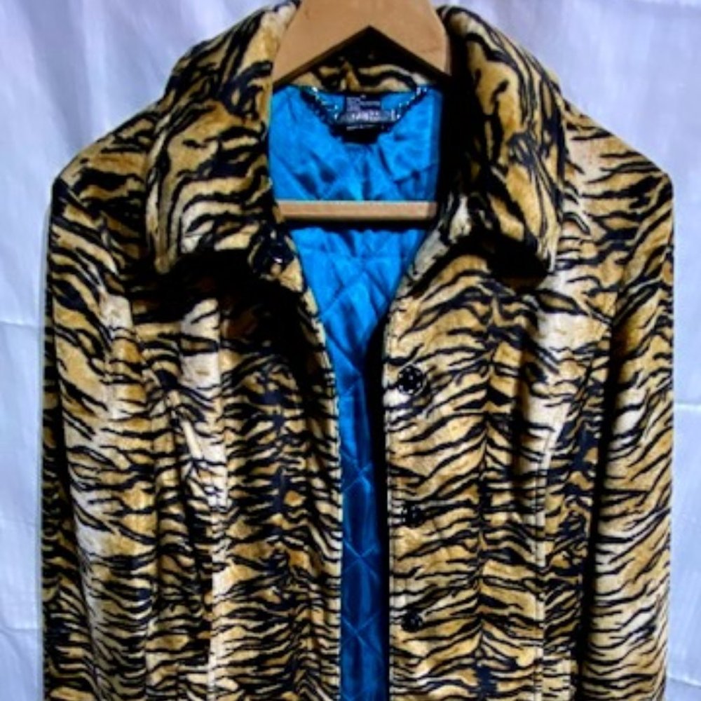 Guess faux fur zebra print trench coat Medium